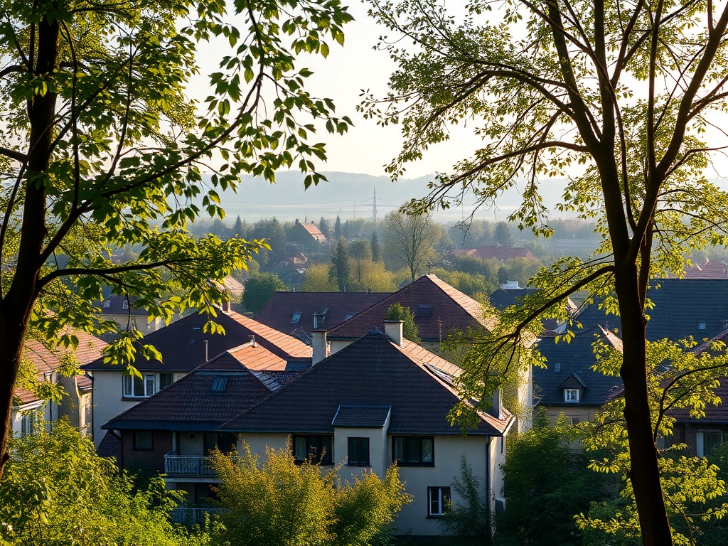 Kwitnące drzewa wiśni lub czereśni w parku miejskim Dąbrowy Górniczej, tworzące różowo-białe chmury kwiatów.